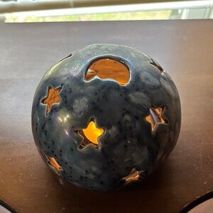 Blue Star & Moon Ceramic Luminary - Blue Glazed Home Art